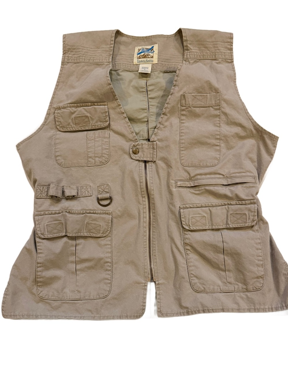 Vintage TravelSmith Women's Utility Vest XL Khaki Cotton Fishing Gorpcore